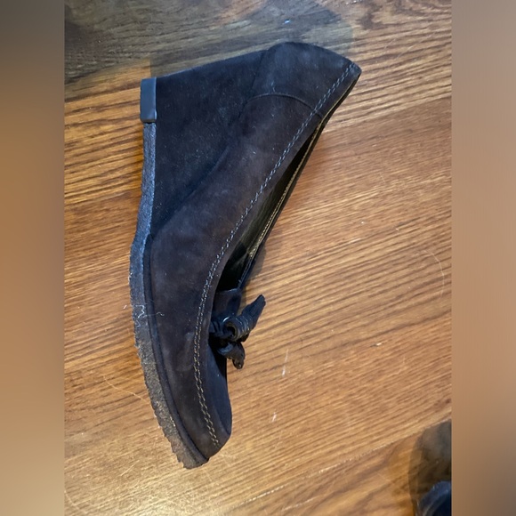 VINTAGE STUART WEITZMAN Lovely Brown Suede Tassel Square Toe Wedge Loafers 8.5M. - Picture 6 of 11